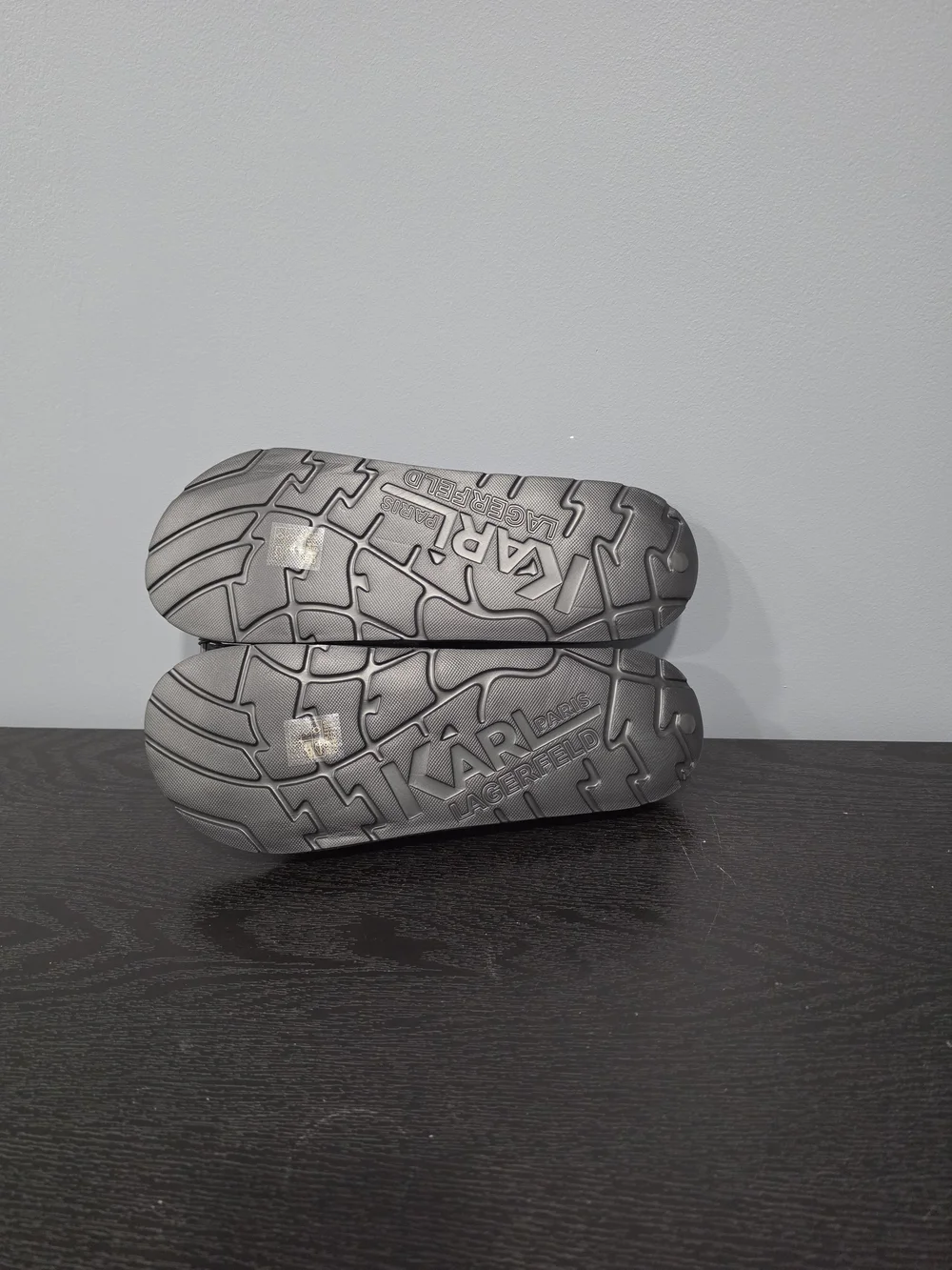 Karl Lagerfeld Black; White Logo Slide Sandals for Men
